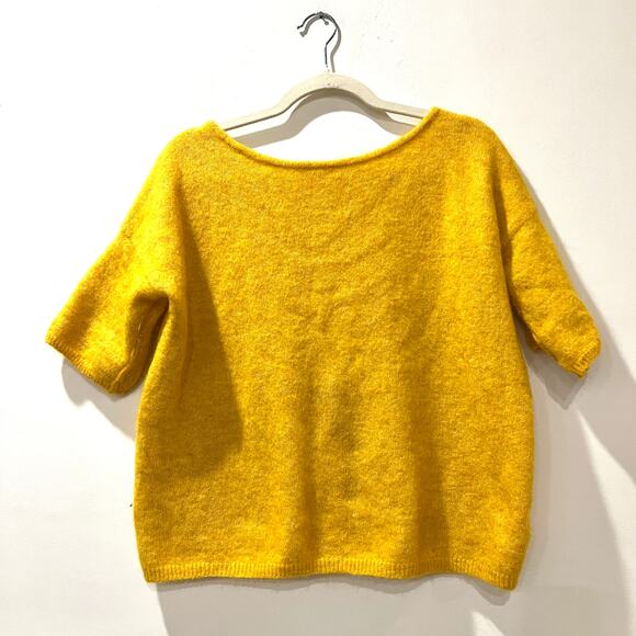 Sézane Paco sweater angora blend button back shirt sleeve yellow gold medium - Picture 5 of 13